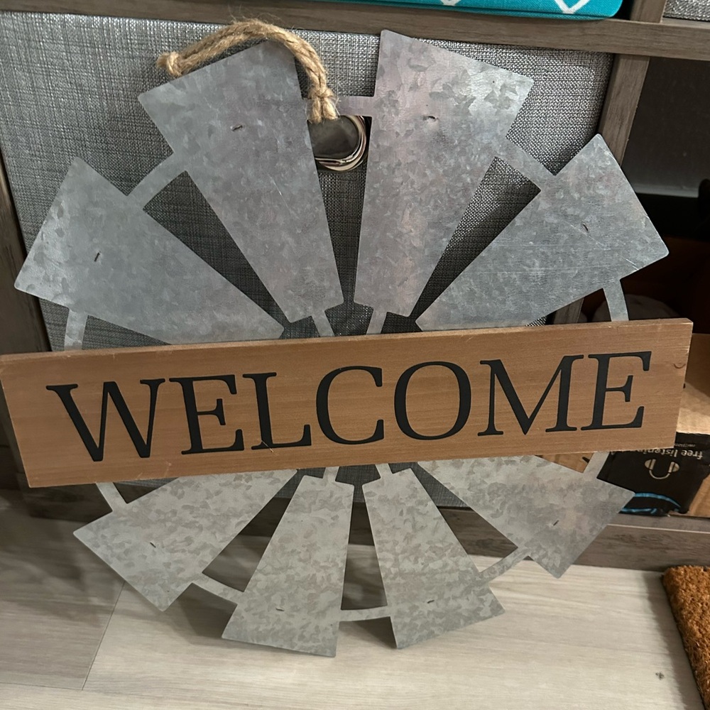 Metal Windmill Welcome Sign